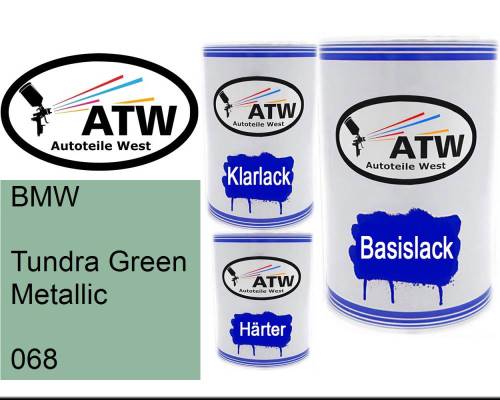 BMW, Tundra Green Metallic, 068: 500ml Lackdose + 500ml Klarlack + 250ml Härter - Set, von ATW Autoteile West.